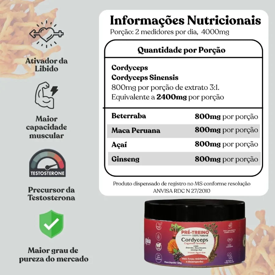 Pré-treino Natural de Cogumelo Cordyceps